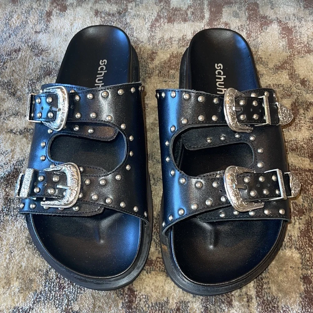 Schuh Treasure Leather Studded Slide Sandals - Picture 5 of 11